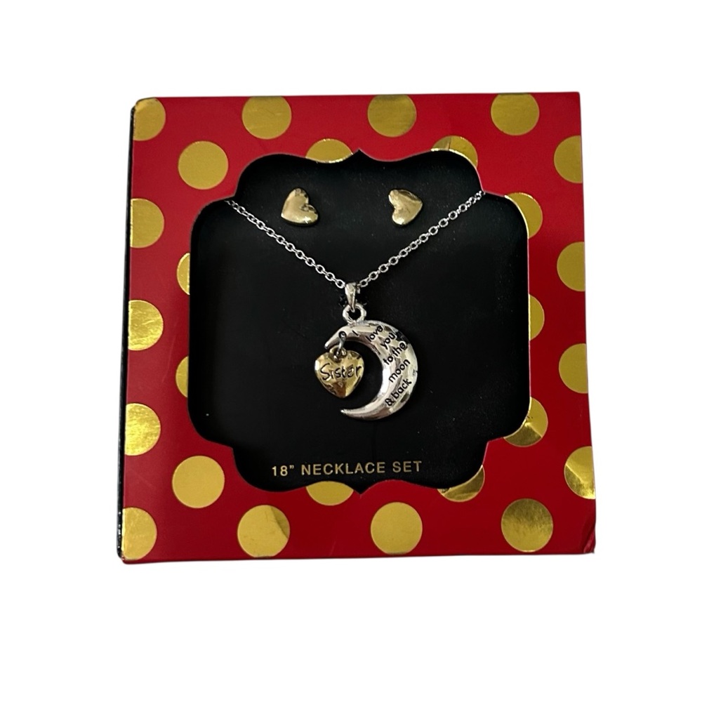 Sister two toned moon and stars jewelry set